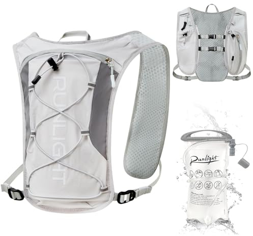 Mochila para correr, chaleco para hombre y mujer, correas reflectantes ajustables, chaleco de hidratación, para correr, con botella de agua de 1500 ml (gris) (gris, talla única)