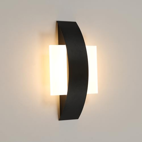 Comely Lampada da parete a LED accogliente corridoio 12W 24 × 12cm, lampada da parete moderna acrilico nero 3000K bianco caldo, per corridoio, scala, camera da letto, soggiorno, cucina, ufficio