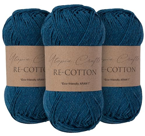 Utopia Crafts Re-Cotton - Ovillo de lana para tejer, 3 unidades, 100 g (ballena azul)