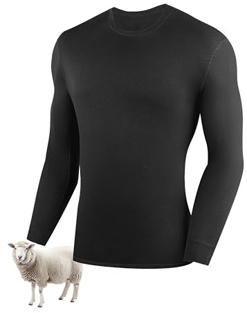YESWEL Camiseta térmica para hombre de 180 g/m², capa base de lana merina, ropa interior cálida de manga larga para invierno (tallas S - 2XL), L