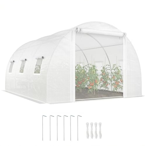 Invernadero Outsunny invernadero de película aprox. 3x4x2m invernadero para tomates con 6 ventanas y puerta naturales enrollables, tubo de acero, película de PE de 140g/m², túnel de película estable