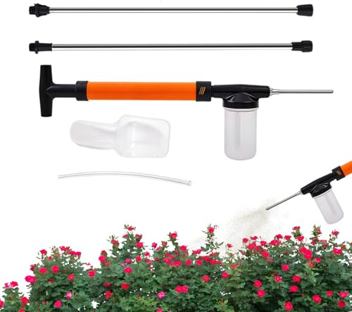Spruzzatore a polvere | con 2 dispenser di aste di estensione | Spruzzatore per terra di diatomee – per cortile, prato, interni ed esterni, casa, fattoria, giardino, serra