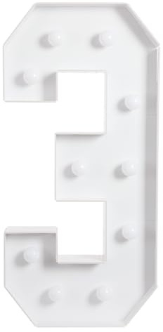 Número 3 luminoso con 10 luces LED de color blanco cálido, 100 x 48 cm, figuras de pie para cumpleaños, bodas, aniversarios – Hecho de placa de KT estable, reutilizable, incluye compartimento para