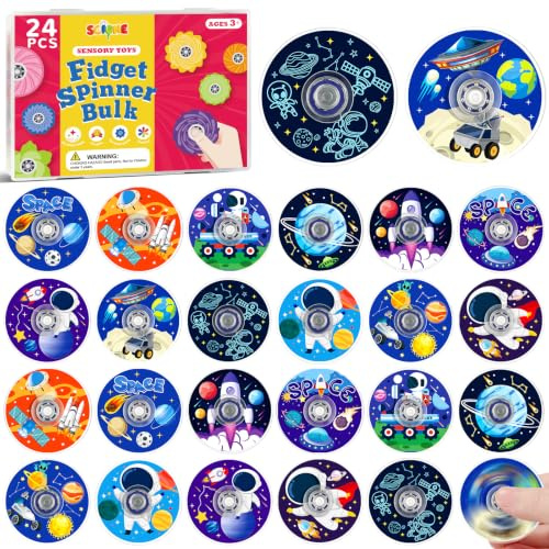 SCIONE 24-pack mini fidget spinner rymden barns födelsedag present | 24-pack rymden Fidget Spinner med låda. Perfekt barnkalas present för barn från 3 år.