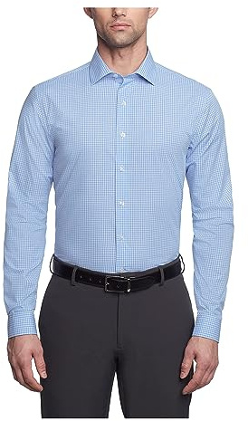 Kenneth Cole Unlisted mens Slim Fit Checks and Stripes (Patterned) Dress Shirt, Light Blue, 15 -15.5 Neck 32 -33 Sleeve US