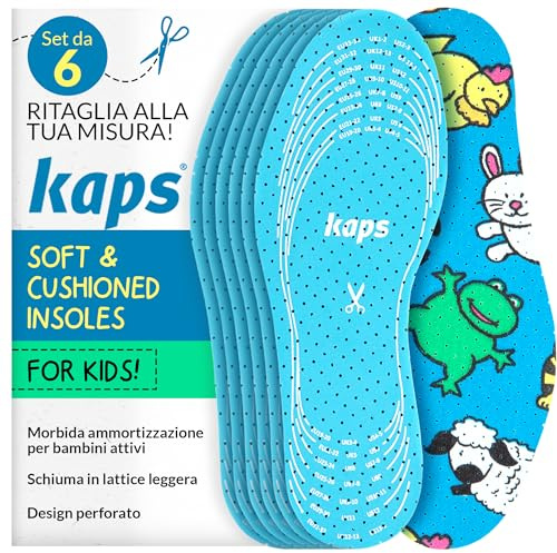 Kids Insoles 6 Pair - Cut to Fit Shoe Inserts for Toddlers & Children, Soft Cushioned Breathable Insoles for Boys & Girls, Ideal for Between Sizes - Kaps Offspring