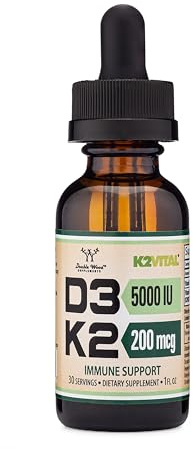 Vitamin D3 K2 5,000 IU Liquid Drops (5,000 IU of D3 and 200mcg of 99.9% All-Trans Patented K2 MK-7 (K2Vital)) Max Absorption Liquid Vitamin D Drops (30 Servings) by Double Wood