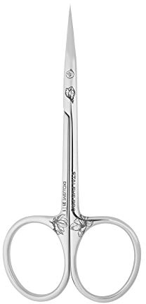 STALEKS PRO - Forbici professionali per pelle cuticole, maniglia curva, lunghezza impugnatura media M (lunghezza lama - 25 mm, forma a gancio) Exclusive 21 TYPE 1 (Design: Fior di Magnolia) SX-21/1m