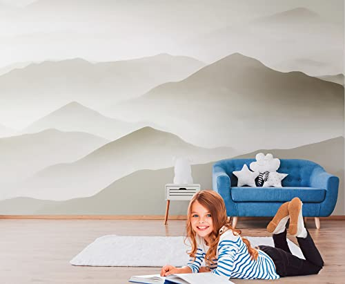 A.S. Création Livingwalls Fototapete Berge Kinderzimmer Beige Weiß 383081 The Wall 3,71 m x 2,80 m Kinderzimmer Babyzimmer Jungen Mädchen