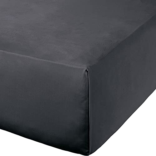Erwin Müller Bettlaken, Betttuch Mako-Satin Landshut - seidig weich, temperaturausgleichend, ohne Gummizug - anthrazit Größe 240x280 cm
