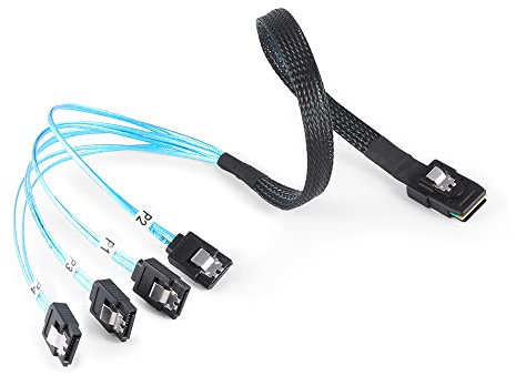 iHaospace Mini SAS 36 pin a 4 x SATA 7 pin connettore cavo, mini SAS a SATA cavo adattatore SFF-8087 a SATA cavo, lunghezza 0,5 m