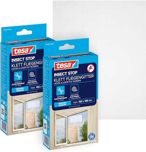 tesa Insect Stop Standard insektsnät för fönster i 2-pack – insektsskydd kan skäras till storlek – myggskydd utan borrning – 2 x flugnät vitt – 150 cm x 180, 1,5 m:1,8 m