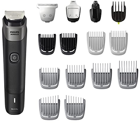 Philips Norelco Multigroom 5000 Series, All-in-One Trimmer and Hair Clipper, 18-Piece Men's Grooming Kit for Beard, Face, Hair, Body and Intimate Areas, No Blade Oil Needed, Model MG5910/49