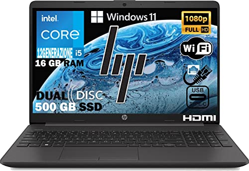 HP 250 G9 Notebook intel 10 core i5 12Th fino a 4,60Ghz, Ram 16Gb Ddr4,Ssd Nvme 512GB,Display 15.6 FULL HD,Pc portatile Windows 11
