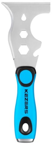KEZERS 13-in-1 Painter’s Tool, Stainless Steel Putty Knife,Paint Scraper Tool for Painting & Wood with Metal Hammer End, Multi-Use Drywall Paint Stripper for Scraping Paint & Caulk