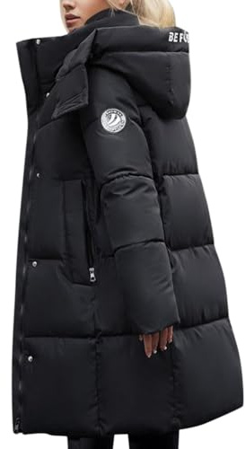 ORANDESIGNE Manteau Femme Hiver Chaud Chic Long Blouson Matelassé Légère Veste Duveteux Mi-Saison Doudoune Ultra Legere Avec Capuche Décontractée Mode Hoodie Puffer Jacket Noir 3XL