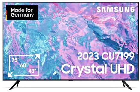 Samsung Crystal UHD 4K CU7199 Fernseher 75 Zoll, PurColor, Crystal Prozessor 4K, Smart TV, GU75CU7199UXZG, Deutsches Modell [2023]