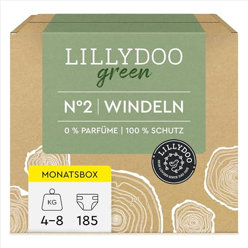 LILLYDOO green umweltschonende Windeln, Größe 2 (4-8 kg), Monatsbox (185 Stück)