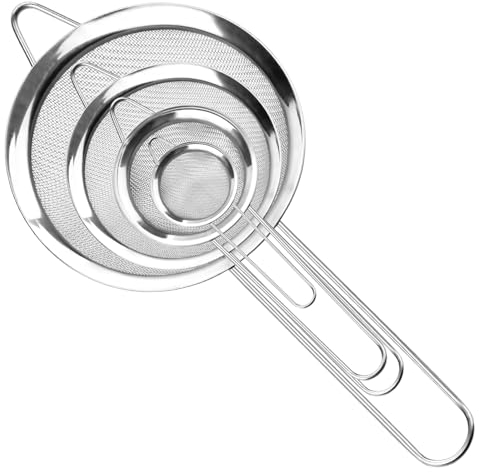 Sil kök set kökssil rostfritt stål 4 stycken 7/12/18/24 cm fin sil liten finmaskig högkvalitativ passsil sil fin hushållssil med förstärkt handtag för matlagning, Quinoa, mjöl, ris, pudersocker, te