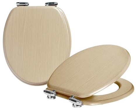 Harbour Housewares Soft Close Wooden Toilet Seat - Light Oak - Pack of 2 | Oval-Shaped Antibacterial Loo Lid with Easy Install Universal Hinges, Fixings & Fittings for Bathroom Toilet Replacement