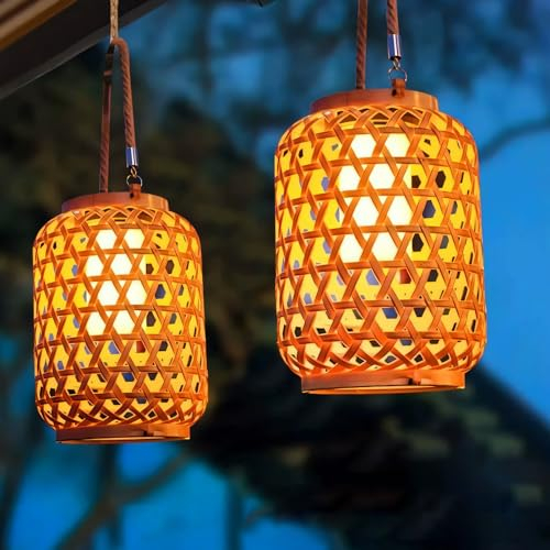 Solarlaterne für Außen, Solar Rattan Laterne, Solarlampen für Außen Garten, Wasserdicht Solarleuchten, Hängend Solar Gartenleuchten für Draußen, Balkon, Terrassen, Outdoor, Gartendeko (2 Stück)