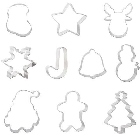 Weihnachten Ausstechformen, Fyvadio 10 Pcs Urlaub Ausstechformen Form - Lebkuchen Männer, Baum, Schneeflocke, Stock, Santa Gesicht, Stern, Hirsch, Glocke, Schneemann Ausstechformen zum Backen