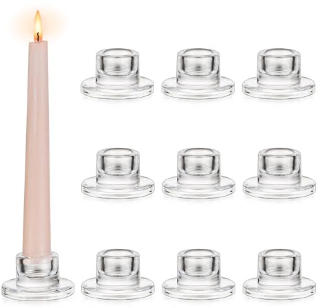 Glasseam Bougeoirs Bougeoir en Verre : Bougeoir Transparent pour Bougies à Bout Effilé Lot de 10 Bougeoirs pour Bougies Bougeoir pour Petites Bougies pour NoëL Mariage Centre De Table