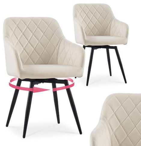 CLIPOP Esszimmerstühle Drehbar 2er Set mit Armlehne, Samt Polsterstuhl Gepolstert Sitz Küchenstuhl Drehstuhl Armlehnenstuhl für Esszimmer Wohnzimmer Büro (Samt Beige, 2er Set)
