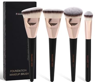 4Pcs Makeup Brush Set- Foundation Brush & Angled Concealer Brush Perfect For Blending Liquid, Cream or Flawless Powder Cosmetics