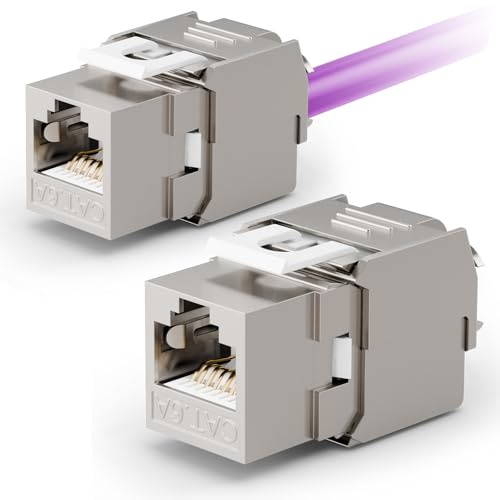 VCELINK 2X Module CAT6a Keystone RJ45 Femelle sans Outil LSA, pour Câble LAN 10 Gbit/s à 500 MHz AWG 22-26 & PoE, Entièrement Blindé, pour Panneau de Brassage et Prise Réseau