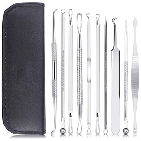 Set di rimuovi punti neri 10 pezzi con scatola di immagazzinaggio, in acciaio inox, per punti neri acneici, per il naso, per la cura del viso