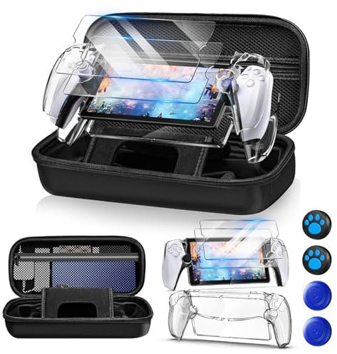 Hard Carrying Case for PS5 Portal, Handheld PS5 Console Hard Case with Clear Cover 2 Screen Protectors 4 Thumb Grips PS5 Portal Accessories Bundle