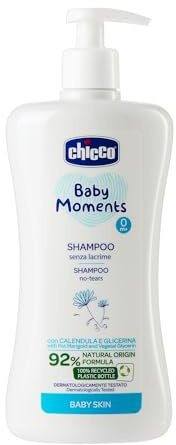 Chicco Baby Moments Shampoo Senza Lacrime, Shampoo Per Bambini Senza Parabeni, Non Irrita Gli Occhi, Ingredienti Di Origine Naturale, Prorietà Idratanti Ed Emolienti, Formato da 500 ml, 0+ Mesi,