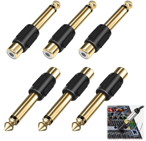 6 Pack Jack Adaptador de 6.35 mm Macho a RCA Hembra, Convertido de Audio Conector TS a RCA, para Home Cinema, Mezclador, Teclado, Receptor AV, PA, Mixer, Amplificador HiFi