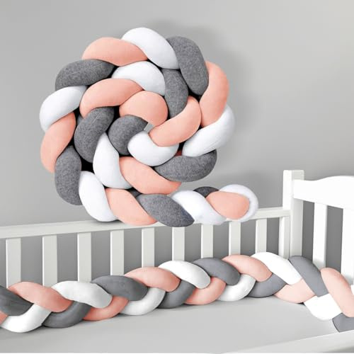 AZMAHT Paracolpi per Lettino Cuscini Intrecciato Annodato Cuscino Coccoloso Soffice Intrecciato Sponda Letto Bambini Paracolpi di Sicurezza Morbido Anticaduta,R10,350CM