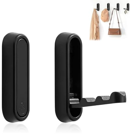 HORREX 2 Gancho Pared Aluminio, Colgadores Pared Plegables Negro Invisibles, Resistentes y Sin Oxido, Ganchos para Colgar Armario Baño Cocina, Colgar Abrigos Bolsas Sombrero