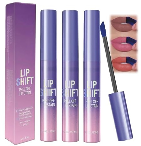 3PCS Peel Off Lip Stain Set, Lip Stain Peel Off, Long-Lasting Waterproof Lips Liner Stains, Nude Red Pink Matte Finish Lips Stains for Women