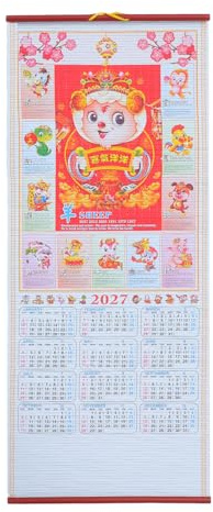 TOMETURE Chinese Calendar 2027: Zodiac Sheep Feng Shui Hanging Scroll Calendar, Asian Lunar New Year Wall Decor for Spring Festival, Zodiac Goat Present