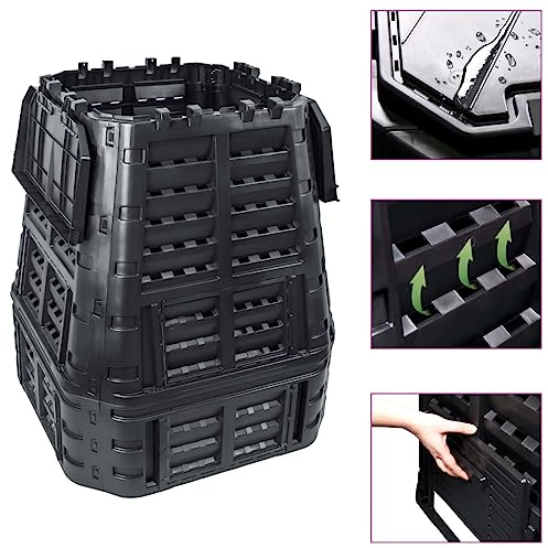 Compostiera da giardino, 740 l, compostiera termica in plastica, rapida formazione di humus grazie all'isolamento termico, 93,3 x 93,3 x 113 cm, nero