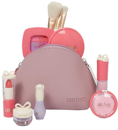Litti Pritti Toddler Makeup Kit - Pretend Make up 11-Piece Play Makeup Set for Little Girls Age 3 and Up - Kids Cosmetic Bag Includes Brushes, Lipstick, Nail Polish - Pretend Play Toddler Girl Toys
