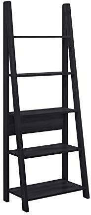 TAD TIMBER ART DESIGN UK Riva Scandinavian 5 Tier Ladder Shelf Retro Contemporary Bookcase Organizer Display Shelving Unit for Modern Living Space - Black