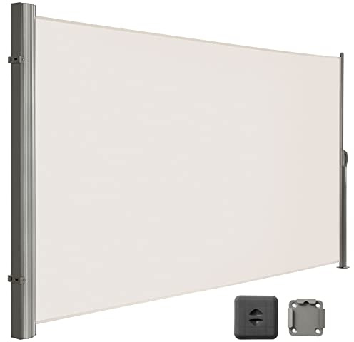 LARMNEE Alu-Seitenmarkise, ausziehbar, 190 x 400 cm, Sichtschutz, Sonnenschutz, Blickdicht, Seitenrollo, für Balkon, Terrasse, Garten, Beige EBE194BP02