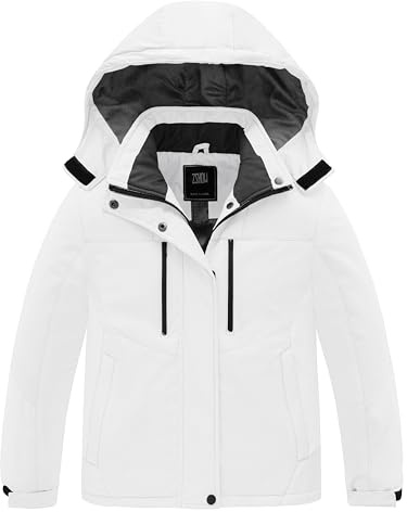 ZSHOW Girls' Mountain Ski Jacket for Big Kid Waterproof Thicken Quilted Winter Coat(White,6-7)