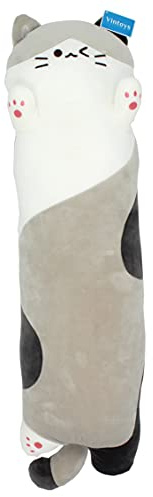 Vintoys Sleeping Cat Long Hugging Pillow Stuffed Animals Plush Soft Toy Grey 26