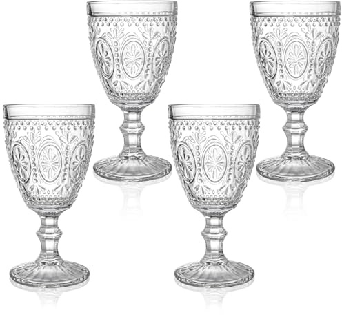 Bekith Clear Glass Goblets, Drinking Goblets Stemmed Water Glasses for Iced Tea Wine Juice Beer Cold Beverage, Goblet Glassware for Parties, 10 Ounce, Set of 4