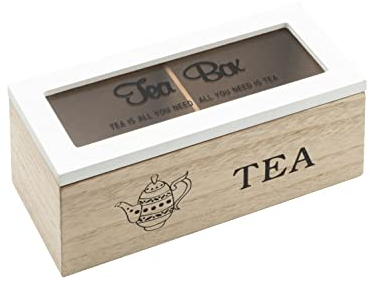 Morgan Caja Porta Té de Madera para 2 Tazas e Infusiones - 18 x 8 x 7 cm