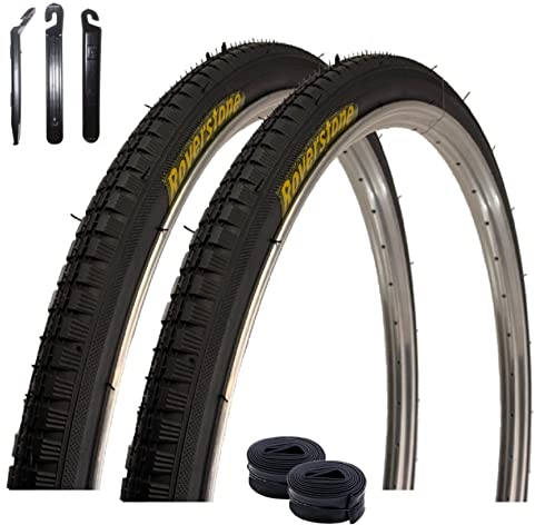 2 x Roverstone 28 Fahrradreifen Schwarz 40-635 (28 x 1 1/2) + 2 Schläuche DV inkl. maxxi4you Reifenheber
