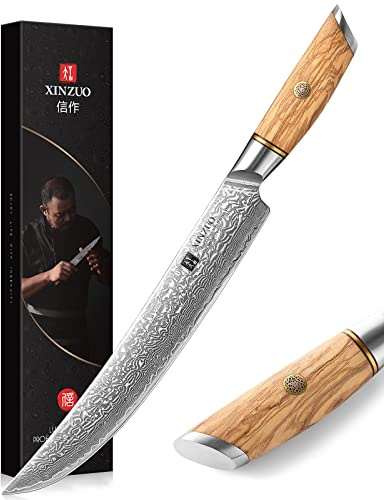 XINZUO Coltello da taglio in acciaio Damasco multifunzione a 73 strati, affilato per carni forgiate, manico in legno di ulivo