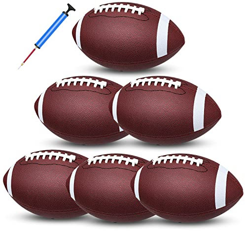 jiaonun 6 Pack Official Size 9 Football Balls Inflatable with Pump for Adult, College, high School, Regulation Size Football, Composite Leather Foot Ball