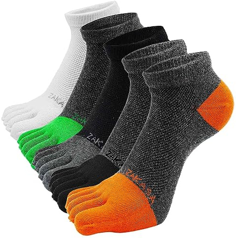 PUTUO Trainer Toe Socks for Men: Sports Sock for Men Anti-Blister Cotton Athletic Ankle Sock Breathable 5 Toe Low Cut Running Socks 5 Pairs 6-9